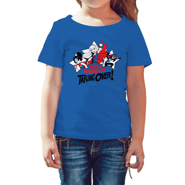 Super Hero Girls Group Batgirl Wonder Woman Supergirl Take Over Official Kid's T-Shirt (Royal Blue) - Urban Species Kids Short Sleeved T-Shirt