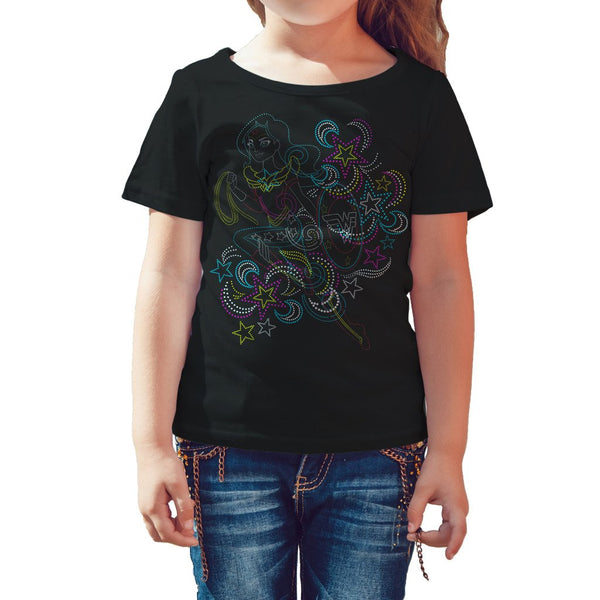 DC Comics Super Hero Girls Wonder Woman Diamante Charge Official Kid's T-Shirt (Black) - Urban Species Kids Short Sleeved T-Shirt