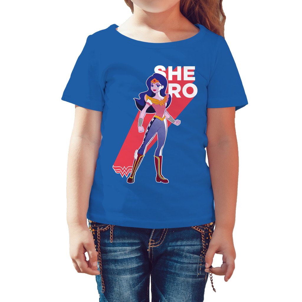 DC Comics Super Hero Girls Wonder Woman Pop Shero Official Kid's T-Shirt (Royal Blue) - Urban Species Kids Short Sleeved T-Shirt