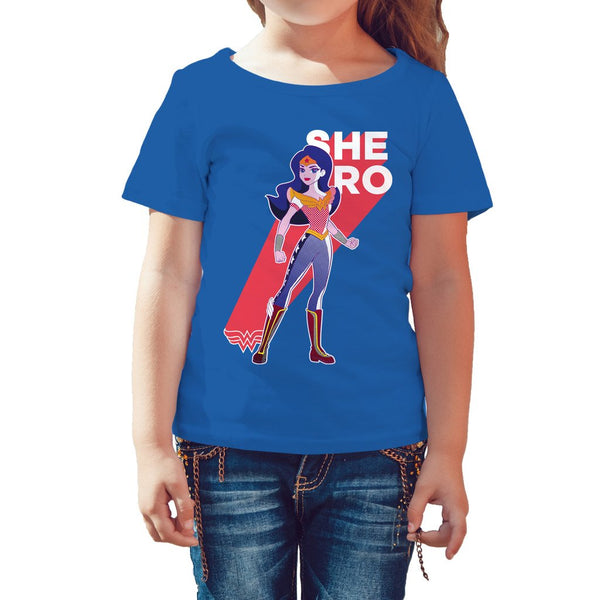 DC Comics Super Hero Girls Wonder Woman Pop Shero Official Kid's T-Shirt (Royal Blue) - Urban Species Kids Short Sleeved T-Shirt