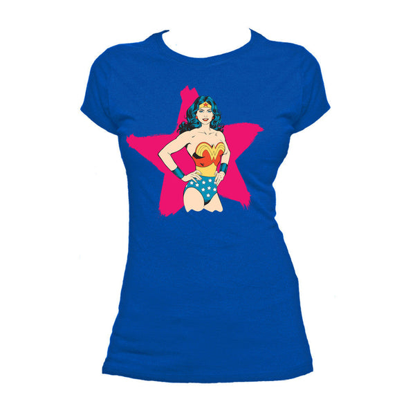 DC Comics Wonder Woman Character Spray Star Official Women's T-shirt (Royal Blue) - Urban Species Ladies Short Sleeved T-Shirt