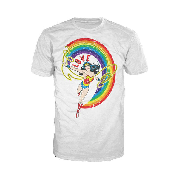 DC Comics Wonder Woman Rainbow Love Official Men's T-shirt (White) - Urban Species Mens Short Sleeved T-Shirt