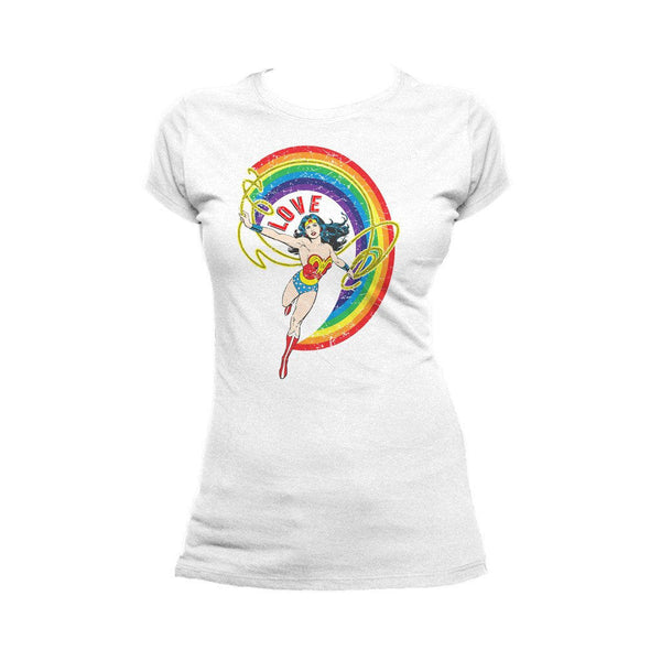 DC Comics Wonder Woman Rainbow Love Official Women's T-shirt (White) - Urban Species Ladies Short Sleeved T-Shirt