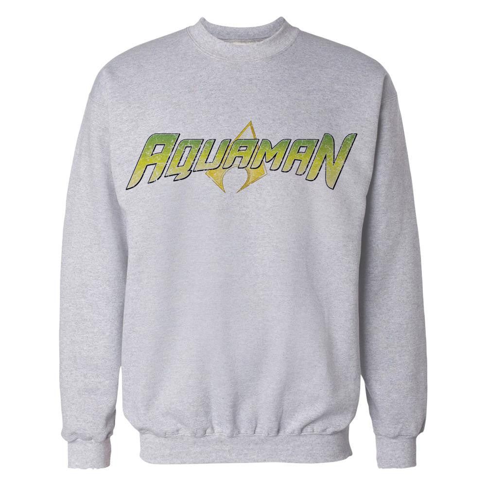 DC Comics Aquaman Distressed Logo Official Sweatshirt Sports Grey - Urban Species