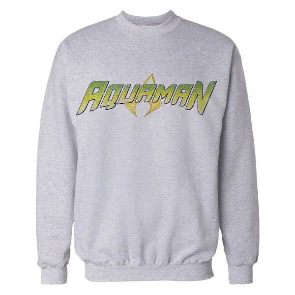 DC Comics Aquaman Distressed Logo Official Sweatshirt Sports Grey - Urban Species