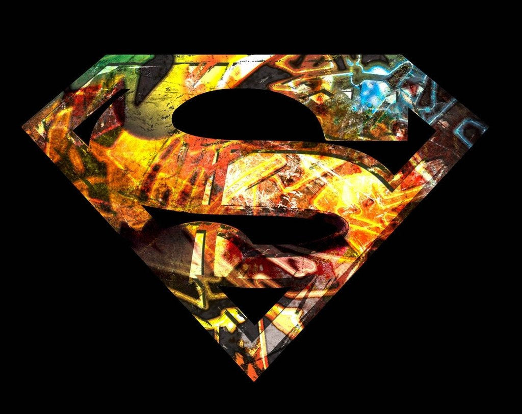 DC Comics Superman Logo Mural Official Men's T-shirt (Black) - Urban Species Mens Short Sleeved T-Shirt