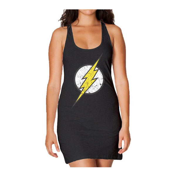 DC Comics Flash Modern Distressed Logo Official Women's Long Tank Dress Black - Urban Species