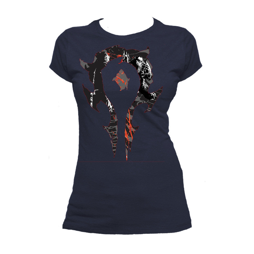 Warcraft Horde Logo Compilation Official Women's T-shirt (Navy) - Urban Species Ladies Short Sleeved T-Shirt