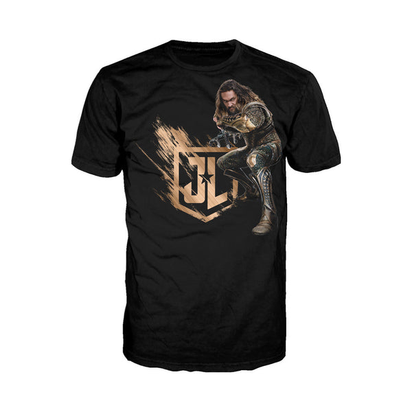 DC Justice League Logo Aquaman Official Men's T-shirt (Black) - Urban Species Mens Short Sleeved T-Shirt
