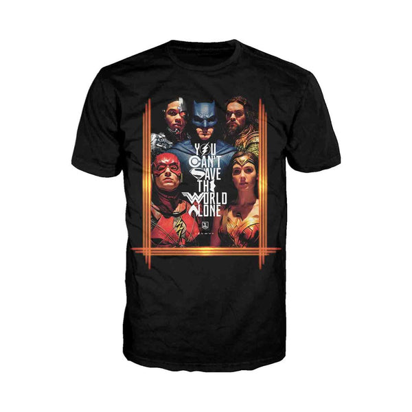 DC Justice League Poster Save The World Official Men's T-shirt (Black) - Urban Species Mens Short Sleeved T-Shirt
