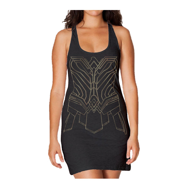 DC Comics Wonder Woman Cosplay Official Women's Long Tank Dress (Black) - Urban Species Ladies Long Tank Dress