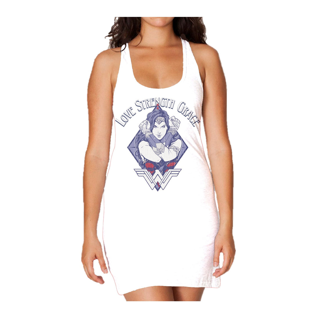 DC Wonder Woman Diamond Grace Official Women's Long Tank Dress (White) - Urban Species Ladies Long Tank Dress