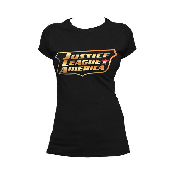 DC Comics Justice League JLA Classic Metallic Logo Official Women's T-shirt Black - Urban Species