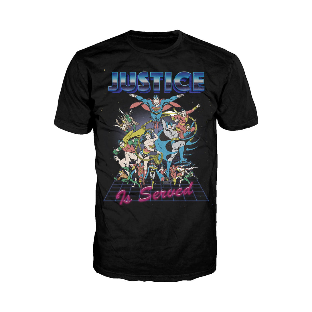 DC Comics Justice League Retro 80s Served Official Men's T-shirt Black - Urban Species