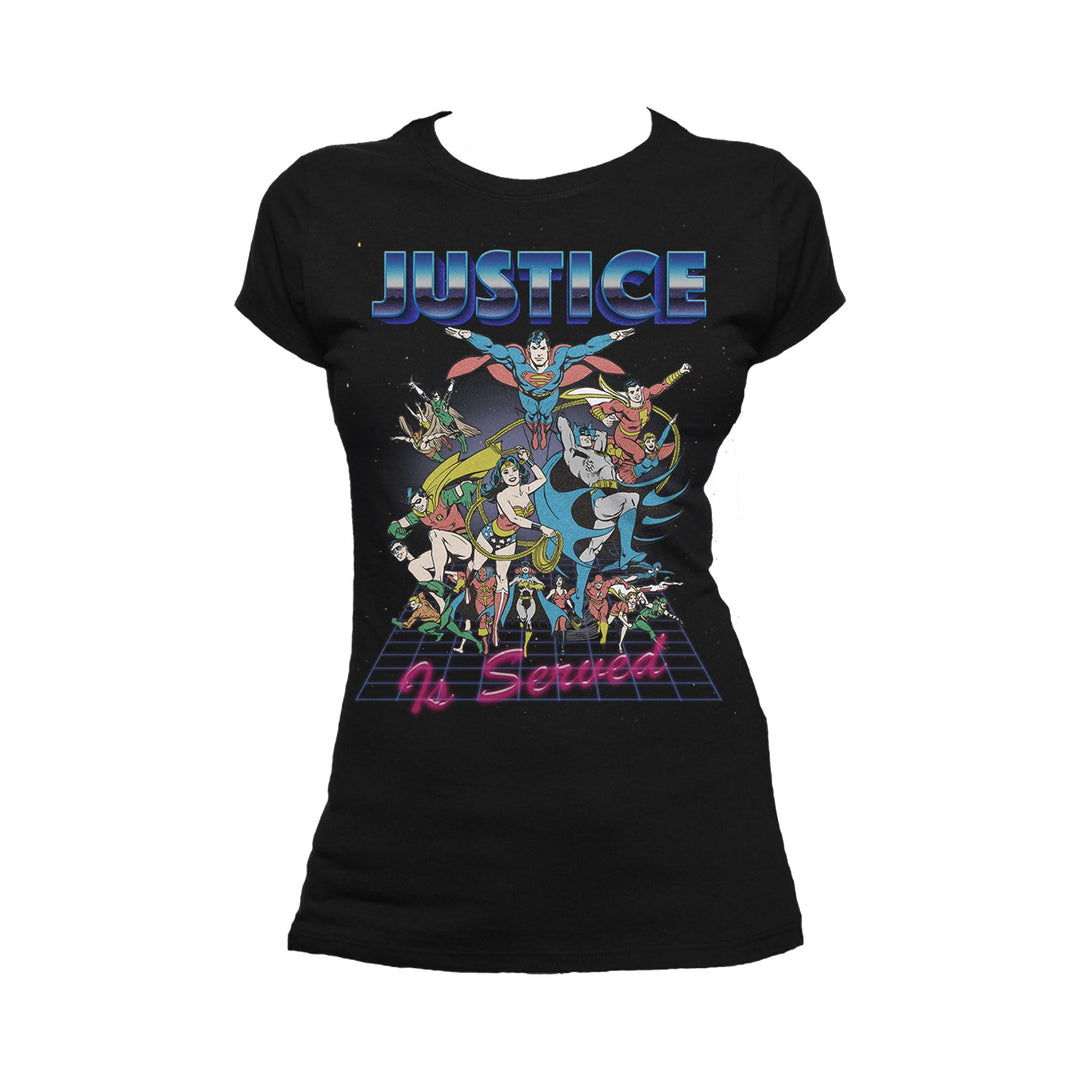 DC Comics Justice League Retro 80s Served Official Women's T-shirt Black - Urban Species