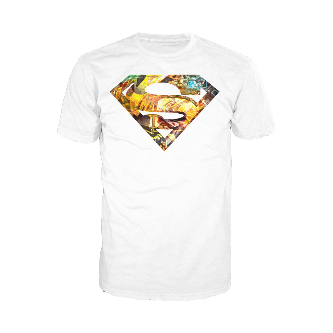 DC Comics Superman Logo Mural Official Men's T-shirt (White) - Urban Species Mens Short Sleeved T-Shirt
