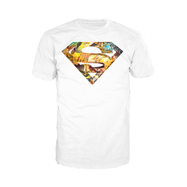 DC Comics Superman Logo Mural Official Men's T-shirt (White) - Urban Species Mens Short Sleeved T-Shirt