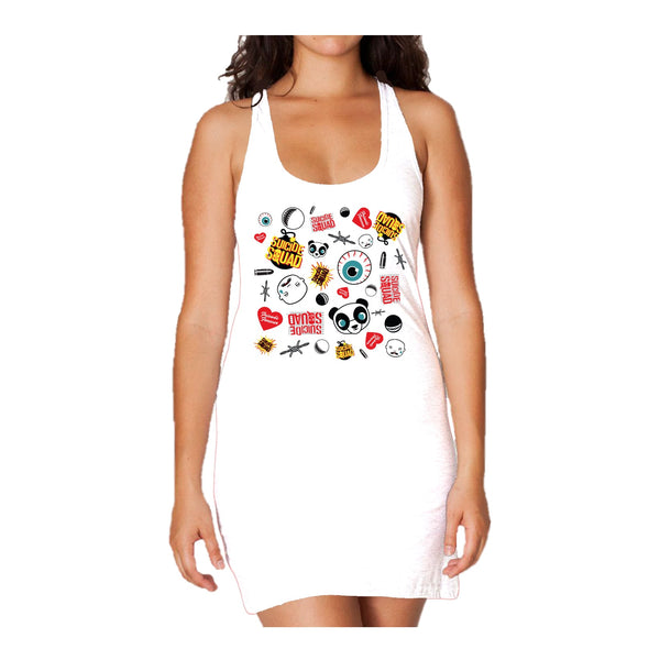 DC Suicide Squad Collage Emoji Official Women's Long Tank Dress (White) - Urban Species Ladies Long Tank Dress