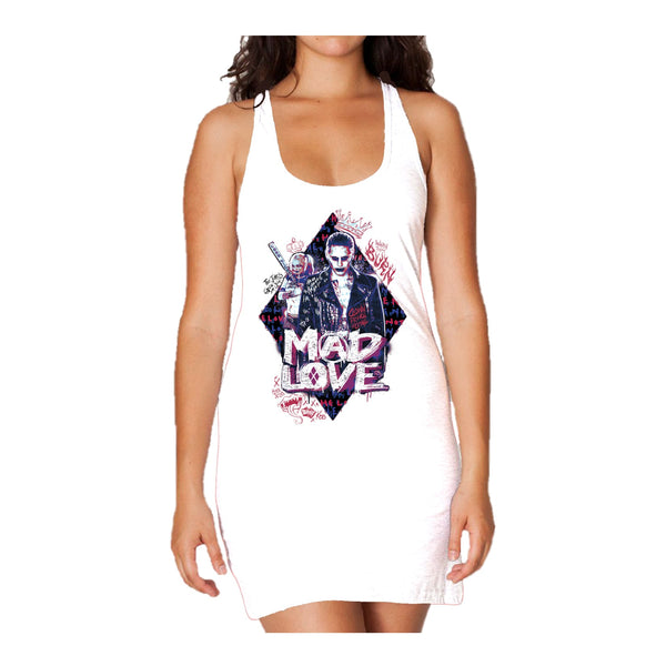DC Suicide Squad Joker-Harley Quinn Mad Love Official Women's Long Tank Dress (White) - Urban Species Ladies Long Tank Dress