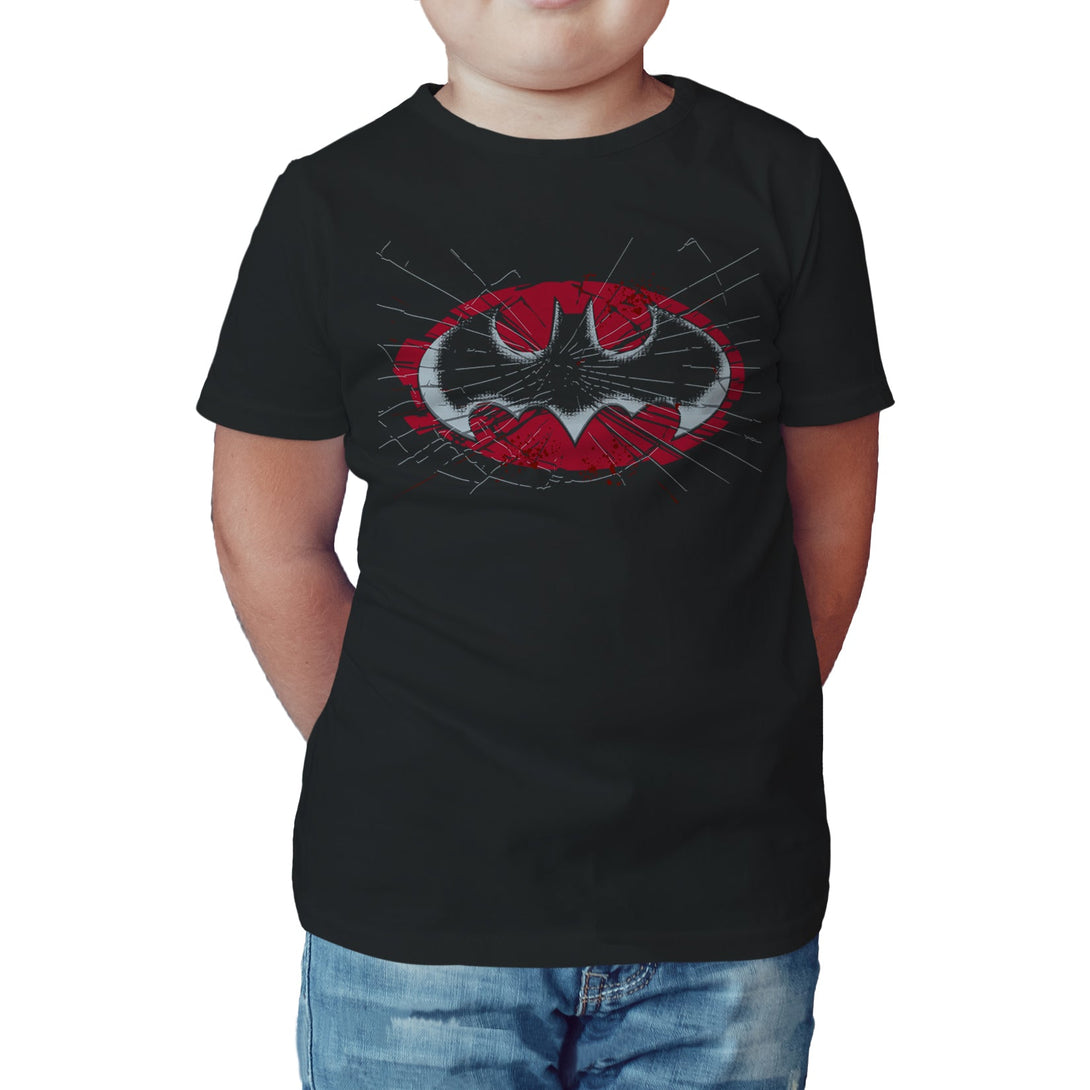 DC Comics Batman Logo Glass Official Kid's T-Shirt Black - Urban Species