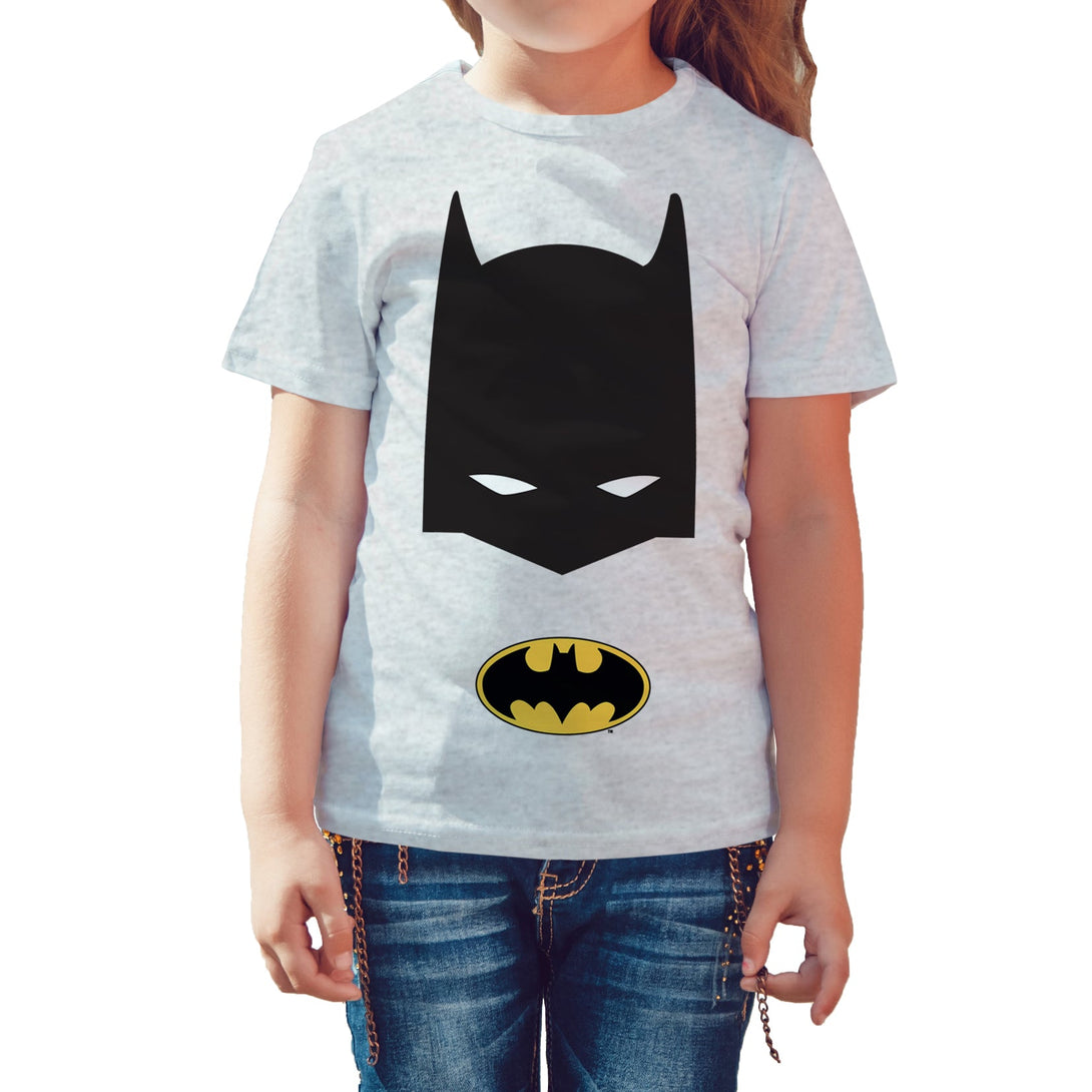DC Comics Batman Logo Mask Official Kid's T-Shirt Sports Grey - Urban Species