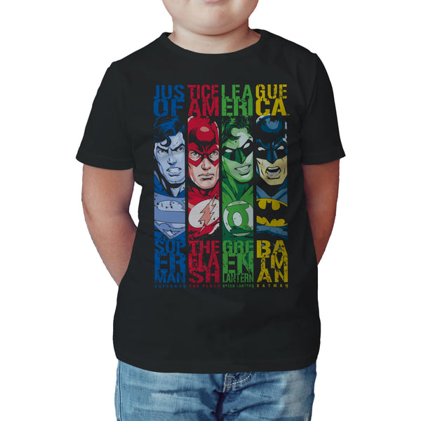 DC Comics Justice League Stripped Official Kid's T-Shirt Black - Urban Species