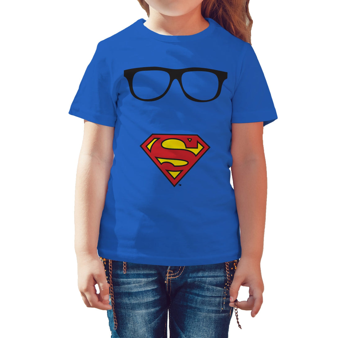 DC Comics Superman Logo Glasses Official Kid's T-Shirt (Royal Blue) - Urban Species Kids Short Sleeved T-Shirt