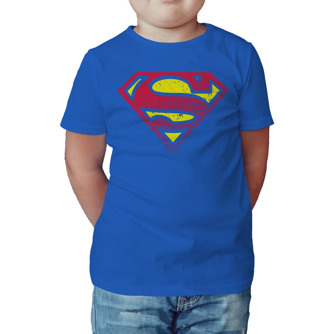 DC Comics Superman Logo Halftone Official Kid's T-shirt Blue - Urban Species