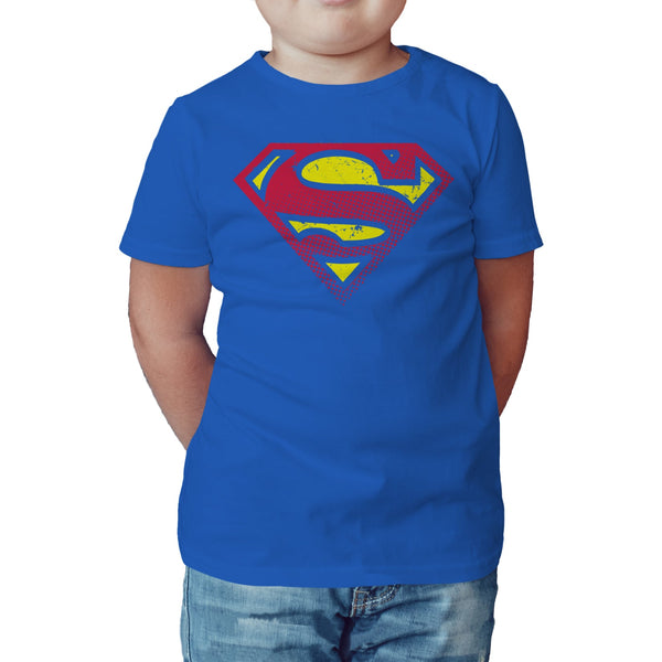 DC Comics Superman Logo Halftone Official Kid's T-shirt Blue - Urban Species