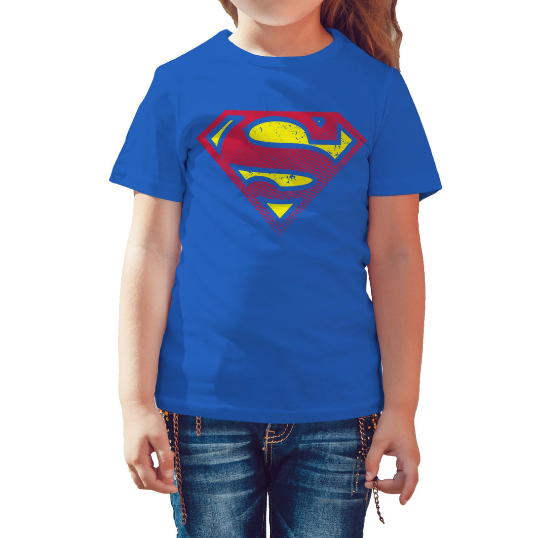DC Comics Superman Logo Halftone Official Kid's T-shirt Blue - Urban Species