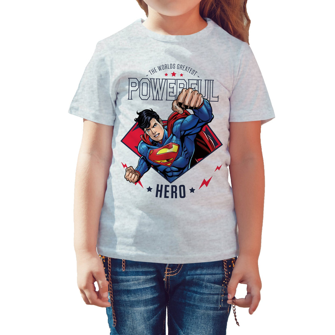 DC Comics Superman Power Official Kid's T-Shirt (Heather Grey) - Urban Species Kids Short Sleeved T-Shirt