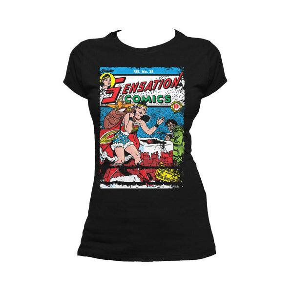 DC Comics Wonder Woman Cover 38 Xmas Official Women's T-shirt (Black) - Urban Species Ladies Short Sleeved T-Shirt