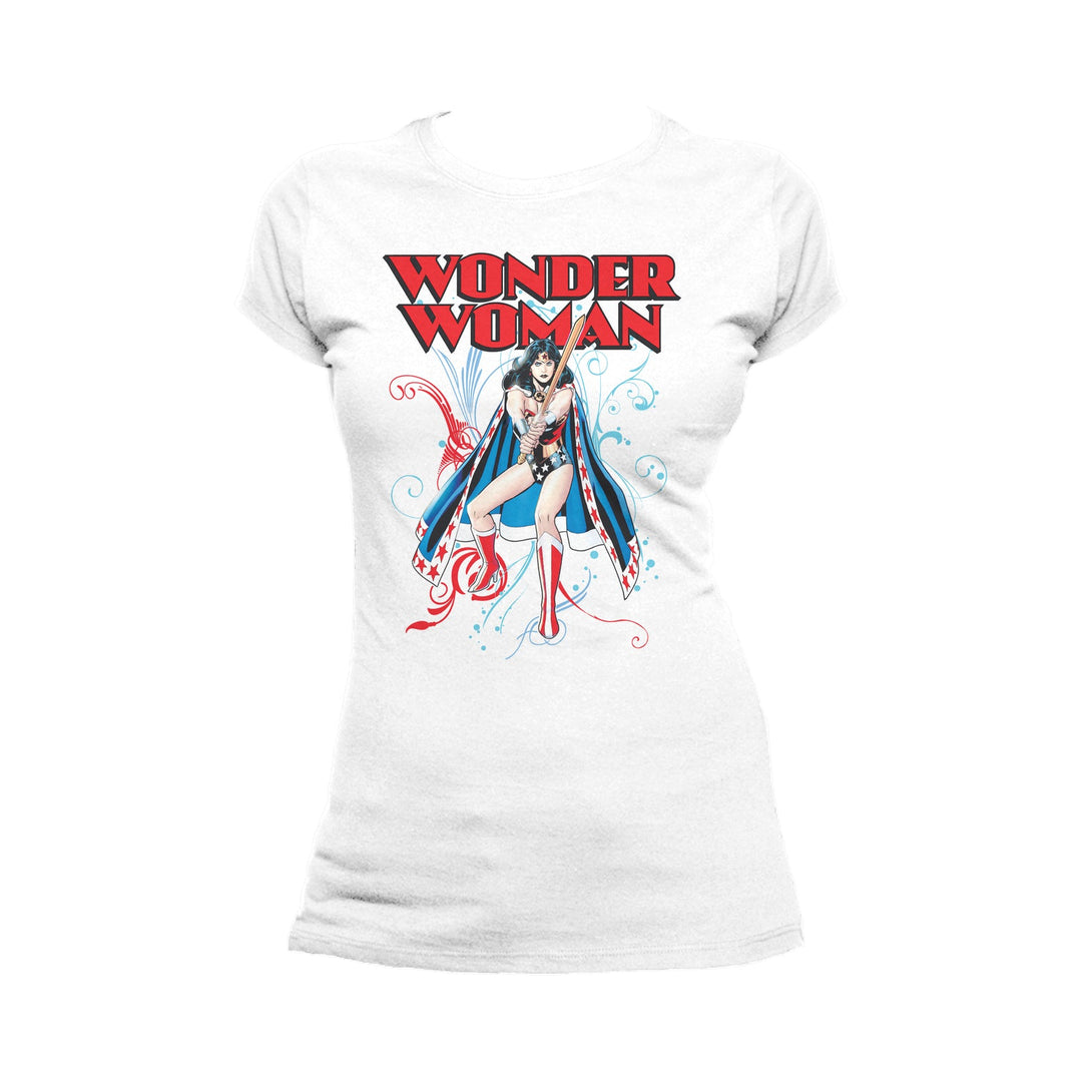 DC Comics Wonder Woman Splash Official Women's T-shirt (White) - Urban Species Ladies Short Sleeved T-Shirt
