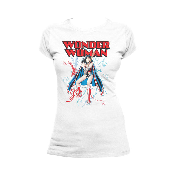 DC Comics Wonder Woman Splash Official Women's T-shirt (White) - Urban Species Ladies Short Sleeved T-Shirt