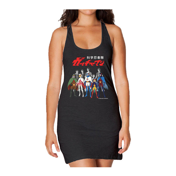 Gatchaman Alter Ego Line-Up Official Women's Long Tank Dress (Black) - Urban Species Ladies Long Tank Dress