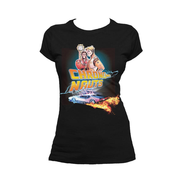 Chrononauts Remix 1985 Time Machine Official Women's T-Shirt (Black) - Urban Species Ladies Short Sleeved T-Shirt