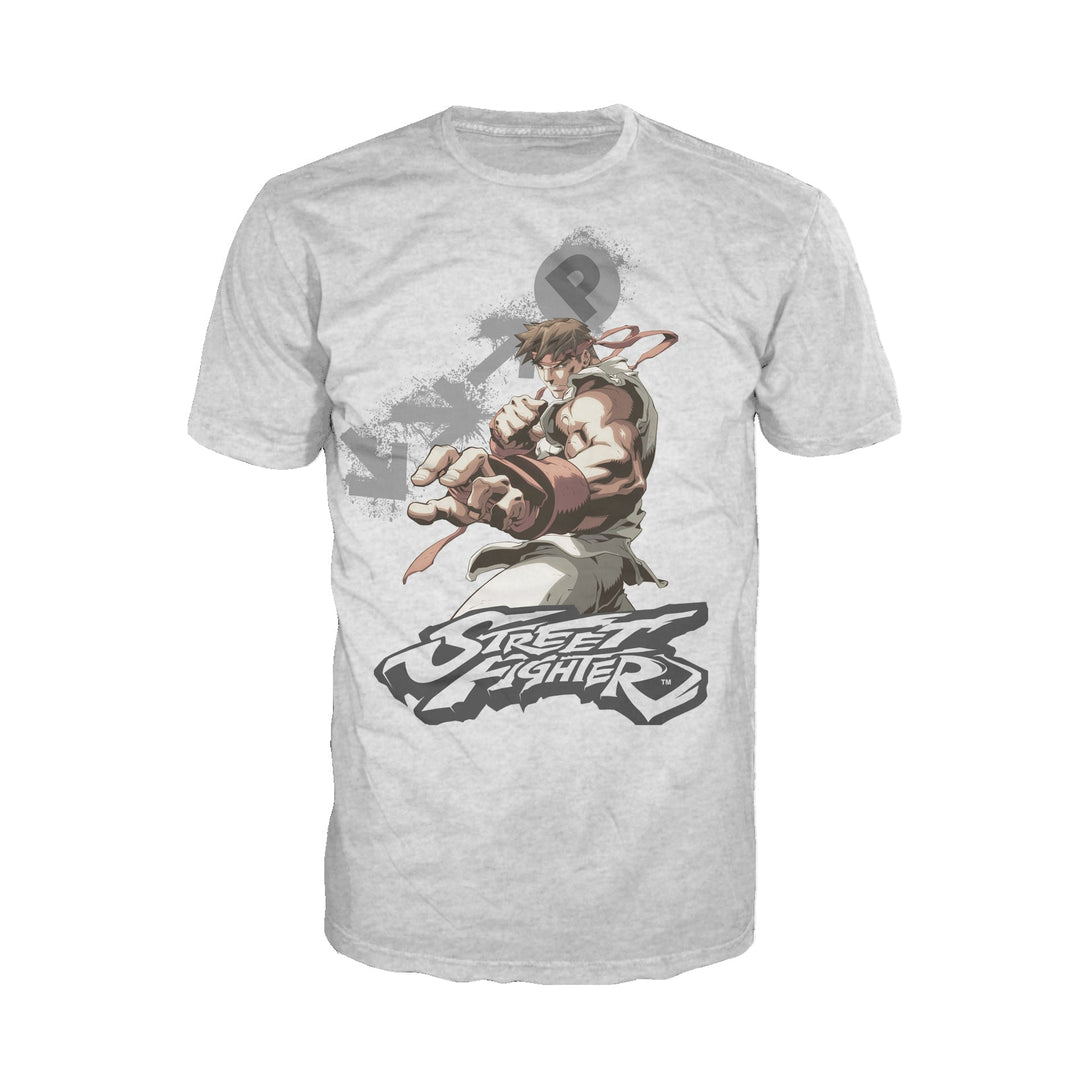 Street Fighter Ryu Portrait Fireball Official Men's T-shirt (Heather Grey) - Urban Species Mens Short Sleeved T-Shirt