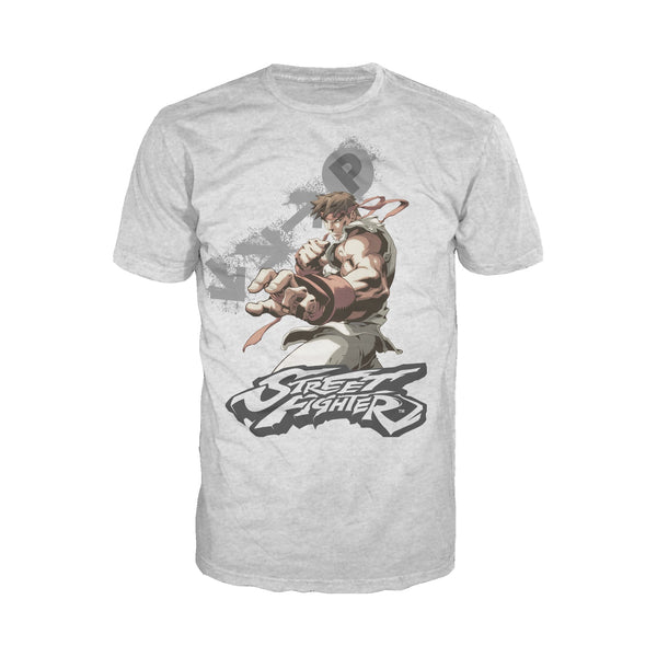 Street Fighter Ryu Portrait Fireball Official Men's T-shirt (Heather Grey) - Urban Species Mens Short Sleeved T-Shirt